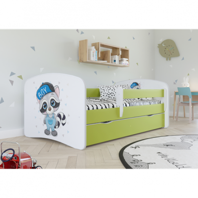 Kocot Kids Barnsäng - Babydreams Grön - Racoon Med Låda Och Madrass 180x80 Cm