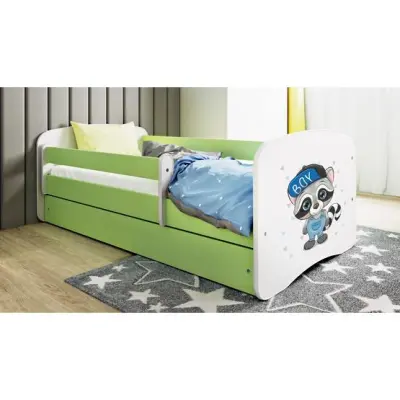 Kocot Kids Barnsäng - Babydreams Grön - Racoon Med Madrass 160x80 Cm