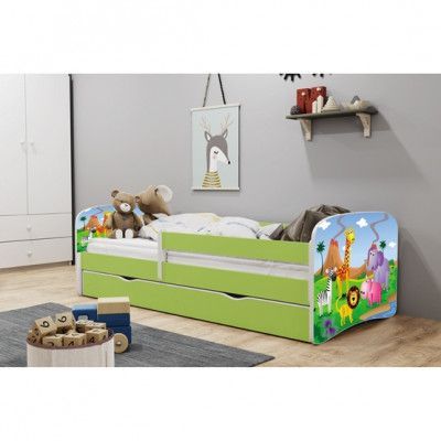 Kocot Kids Barnsäng - Babydreams Grön - Safari Med Låda Och Madrass 140x70 Cm