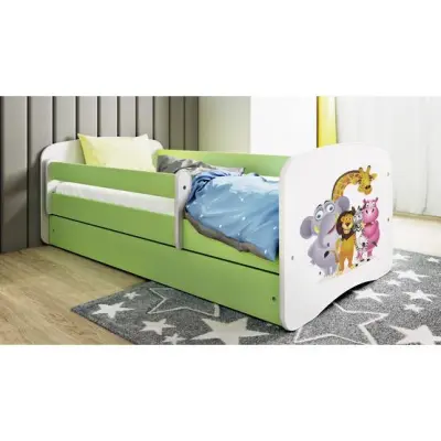 Kocot Kids Barnsäng - Babydreams Grön - Zoo Med Låda Och Madrass 140x70 Cm