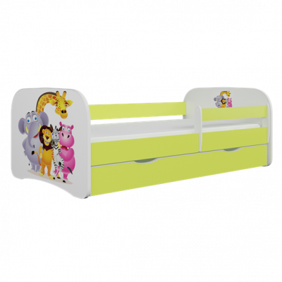 Kocot Kids Barnsäng - Babydreams Grön - Zoo Med Låda Och Madrass 180x80 Cm