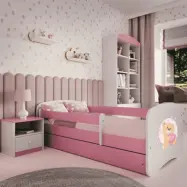 Kocot Kids Barnsäng - Babydreams Rosa - Bear With Butterflies Med Låda Och Madrass 160x80 Cm