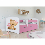 Kocot Kids Barnsäng - Babydreams Rosa - Bear With Flowers Med Låda 160x80 Cm