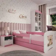 Kocot Kids Barnsäng - Babydreams Rosa - Bear With Flowers Med Madrass 180x80 Cm