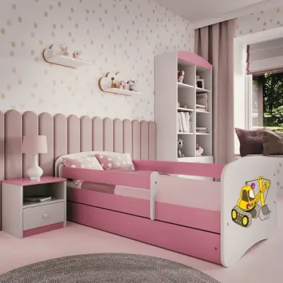 Kocot Kids Barnsäng - Babydreams Rosa - Digger Med Låda Och Madrass 140x70 Cm