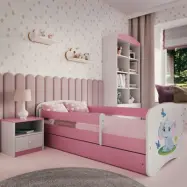 Kocot Kids Barnsäng - Babydreams Rosa - Elephant Med Låda Och Madrass 180x80 Cm