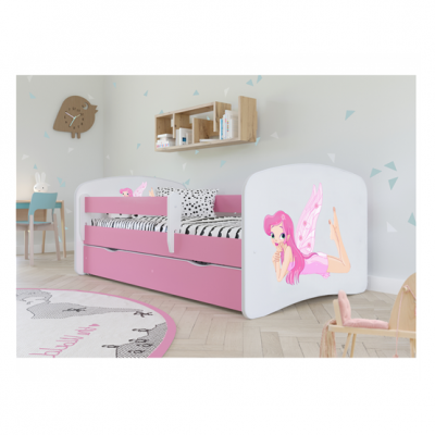 Kocot Kids Barnsäng - Babydreams Rosa - Fairy With Wings Med Låda 160x80 Cm