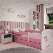 Kocot Kids Barnsäng - Babydreams Rosa - Fairy With Wings Med Låda Och Madrass 160x80 Cm
