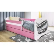 Kocot Kids Barnsäng - Babydreams Rosa Med Låda Och Madrass - Sportbil 140x70 Cm
