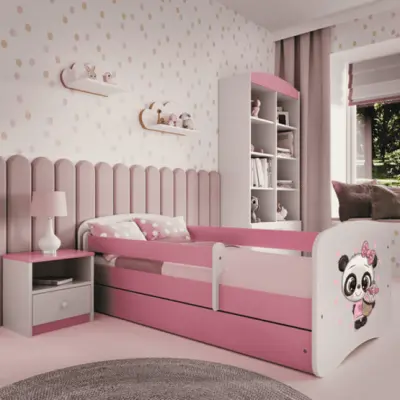 Kocot Kids Barnsäng - Babydreams Rosa - Panda Med Låda Och Madrass 160x80 Cm