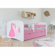 Kocot Kids Barnsäng - Babydreams Rosa - Princess And Horse Med Låda 140x70 Cm
