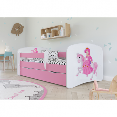 Kocot Kids Barnsäng - Babydreams Rosa - Princess On Horse Med Låda Och Madrass 140x70 Cm