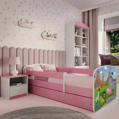 Kocot Kids Barnsäng - Babydreams Rosa - Safari Med Låda Och Madrass 180x80 Cm