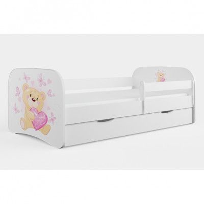 Kocot Kids Barnsäng - Babydreams Vit - Bear With Butterflies Med Låda Och Madrass 180x80 Cm