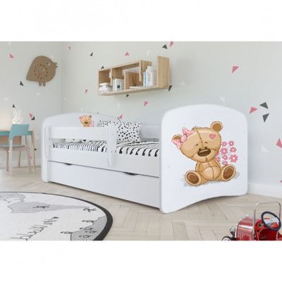 Kocot Kids Barnsäng - Babydreams Vit - Bear With Flowers Med Madrass 160x80 Cm