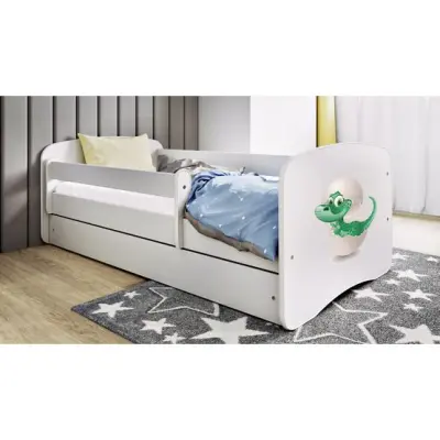 Kocot Kids Barnsäng - Babydreams Vit - Dinosaur Med Låda Och Madrass 160x80 Cm