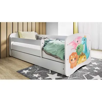 Kocot Kids Barnsäng - Babydreams Vit Med Madrass - Små Dinosaurier 160x80 Cm