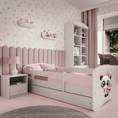Kocot Kids Barnsäng - Babydreams Vit - Panda Med Låda Och Madrass 180x80 Cm
