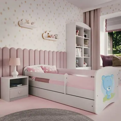 Kocot Kids Barnsäng - Babydreams Vit/Blå - Bear Med Låda 160x80 Cm