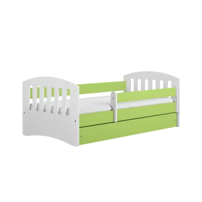 Kocot Kids Barnsäng - Classic 1 Grön - Med Låda Och Madrass 160x80 Cm
