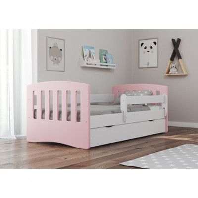 Kocot Kids Barnsäng - Classic 1 Mix Pale Rosa - Skyddskant Och Madrass 140x80 Cm