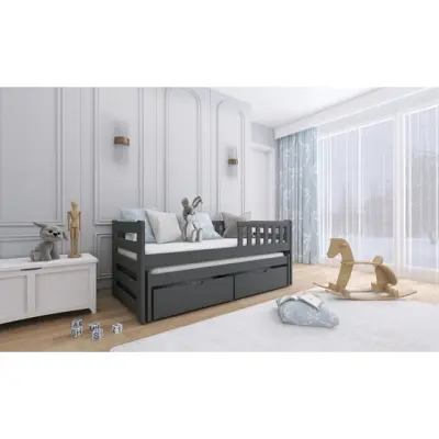 Lano Meble BOLKO - Enkelsäng Med Extrasäng Och Lådor - 80x160 Cm - Grafit