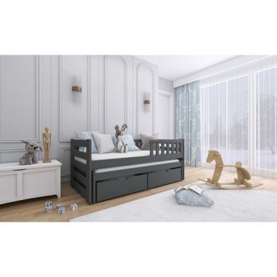 Lano Meble BOLKO - Enkelsäng Med Extrasäng Och Lådor - 80x180 Cm - Grafit