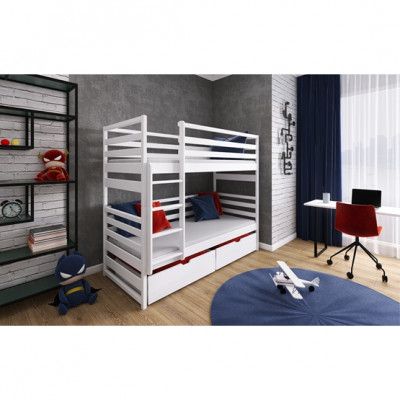 Lano Meble LOFT - Våningssäng Med Lådor - 80x160 Cm - Vit