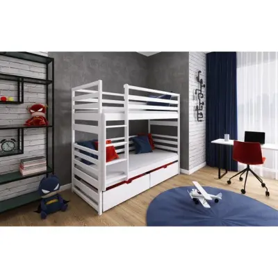 Lano Meble LOFT - Våningssäng Med Lådor - 80x160 Cm - Vit