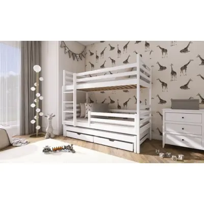 Lano Meble LUK - Våningssäng Med Extrasäng Och Lådor - 80x160 Cm - Vit