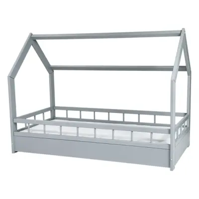 PQP Hussäng - Barnsäng Med Madrass Och Skyddskant 160X80 Cm - Grå