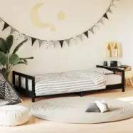 VidaXl Sängram Barnsäng 90X200 Cm Massiv Furu Svart