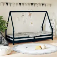 VidaXl Sängram För Barnsäng 90X200 Cm Massiv Furu Svart