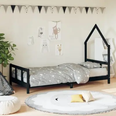 VidaXl Sängram För Barnsäng 90X200 Cm Svart Massiv Furu