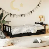 VidaXl Sängram För Barnsäng M. Lådor Svart 90X200 Cm Massiv Furu