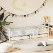 VidaXl Sängram För Barnsäng M. Lådor Vit 90X200 Cm Massiv Furu