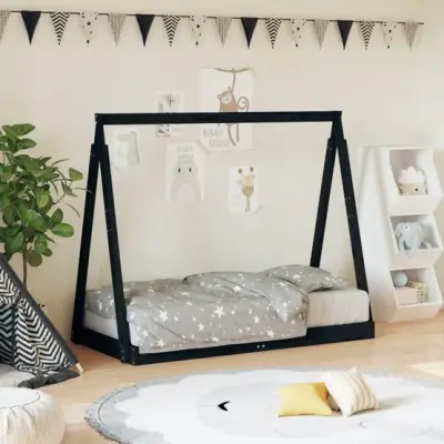 VidaXl Sängram För Barnsäng Svart 70X140 Cm Massiv Furu