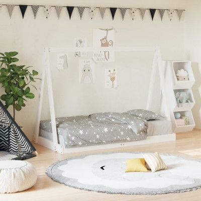 VidaXl Sängram I Massiv Furu Barnsäng 80X160 Cm Vit