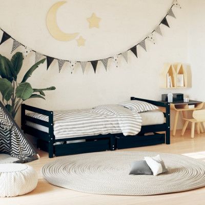 VidaXl Sängram Med Lådor För Barnsäng Massiv Furu Svart 80X160 Cm