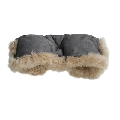 Bozz handmuff lammskinn, grå melange/linen långhårig
