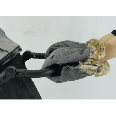 Bozz handmuff med päls, grå melange