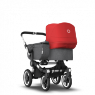 Bugaboo  Bugaboo Donkey 3 Mono seat and bassinet stroller red sun canopy, grey melange fabrics, aluminium base