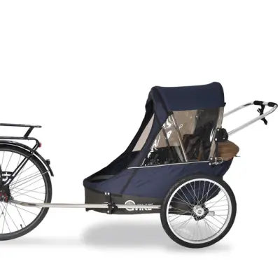 Wike - Cykelvagn Dubbel Premium (jogging + Stroller) - Navy/Brun