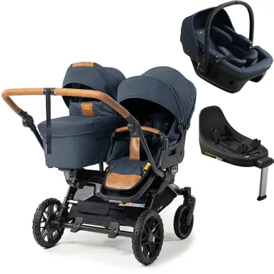 Emmaljunga Double Sento syskonvagn 2027 + Axkid Zero Pro babyskydd + isofixbas
