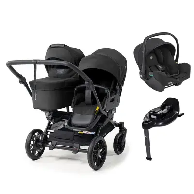Emmaljunga Double Sento syskonvagn 2027 + Joie i-Snug 2 babyskydd + isofixbas