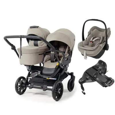 Emmaljunga Double Sento syskonvagn 2027 + Maxi-Cosi Pebble Slide Pro babyskydd + isofixbas