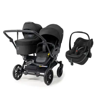 Emmaljunga Double Sento syskonvagn 2027 + Maxi-Cosi Pebble Slide Pro babyskydd