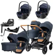 Emmaljunga Double Sento tvillingvagn 2027 + Britax Römer Baby-Safe Pro babyskydd + isofixbaser