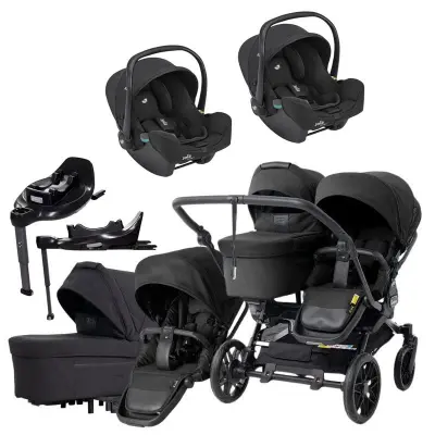 Emmaljunga Double Sento tvillingvagn 2027 + Joie i-Snug 2 babyskydd + isofixbaser