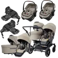 Emmaljunga Double Sento tvillingvagn 2027 + Maxi-Cosi Coral Slide Pro babyskydd + isofixbaser